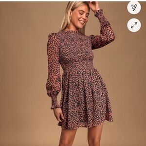 NWT Lulus Floral Forever Print Smocked Skater Dress SMALL